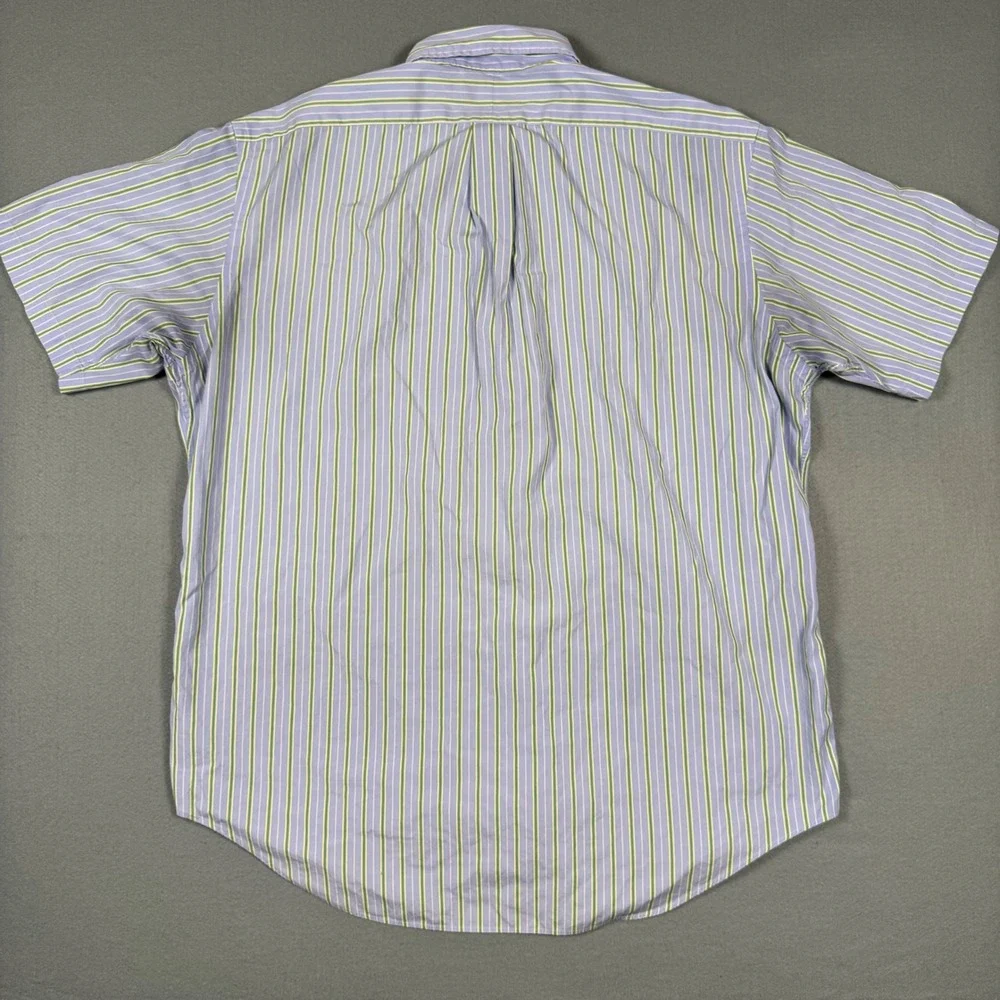 Ralph Lauren Classic Fit Striped Short Sleeve Button Down Shirt Blue Green XL